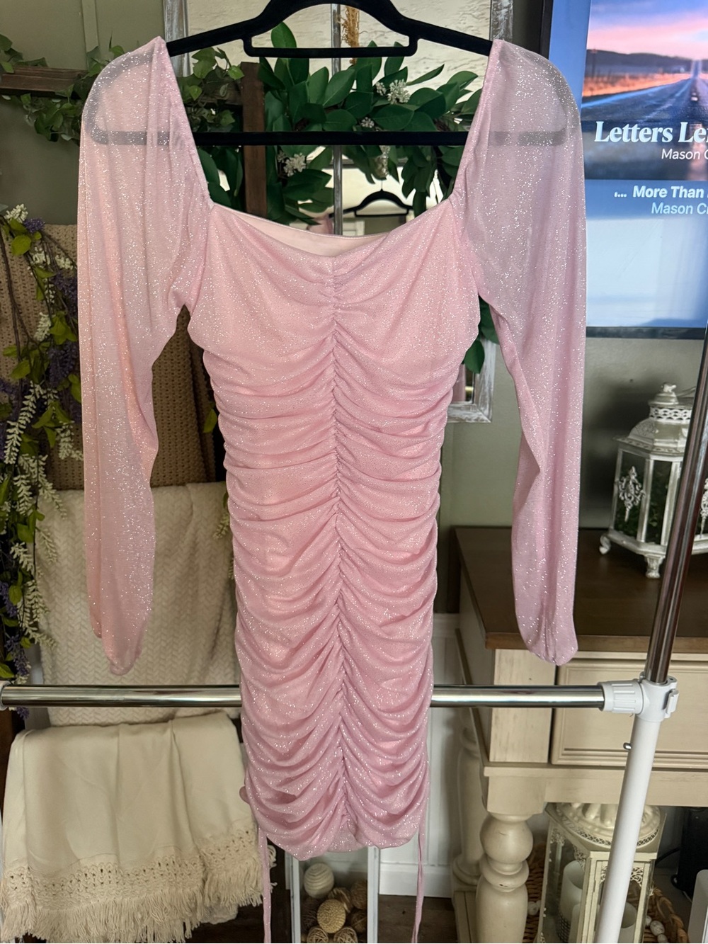 Jump Apparel Pink Glitter Ruched Dress